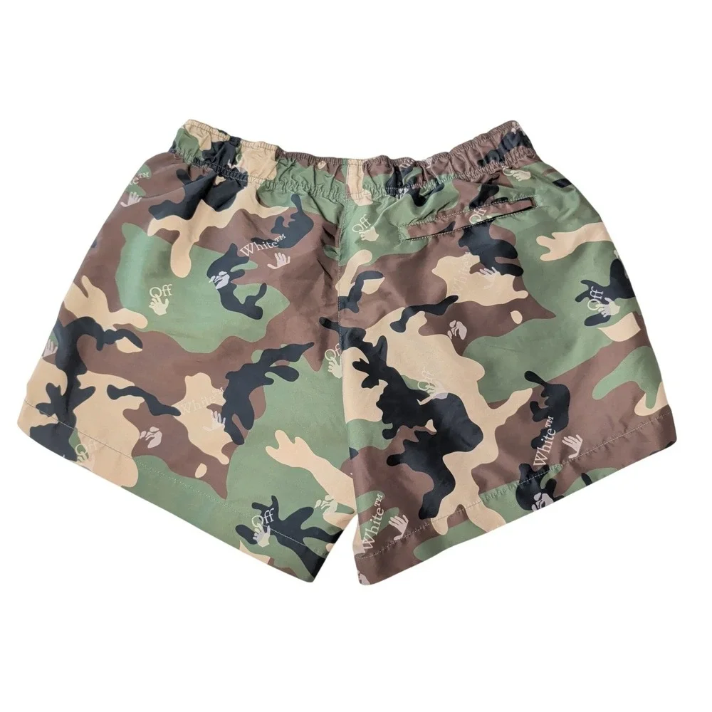 Off-White SS21 Allover Camo Swim Shorts Men's M Camouflage Logo $300 Designer